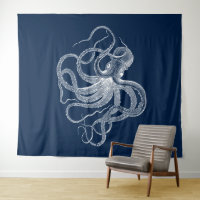 Tapisserie d'illustration de poulpe blanche