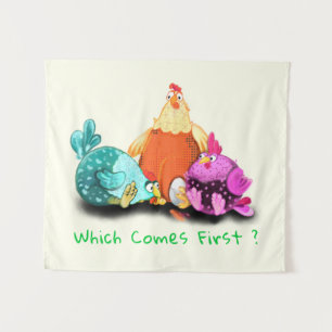 Tapisserie drôle pour enfants avec des poules atte