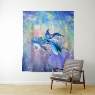 Tapisserie du couple de dauphins heureux - Famille