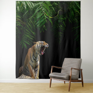 Tapisserie du Tigre Rugissant de la Jungle Sauvage
