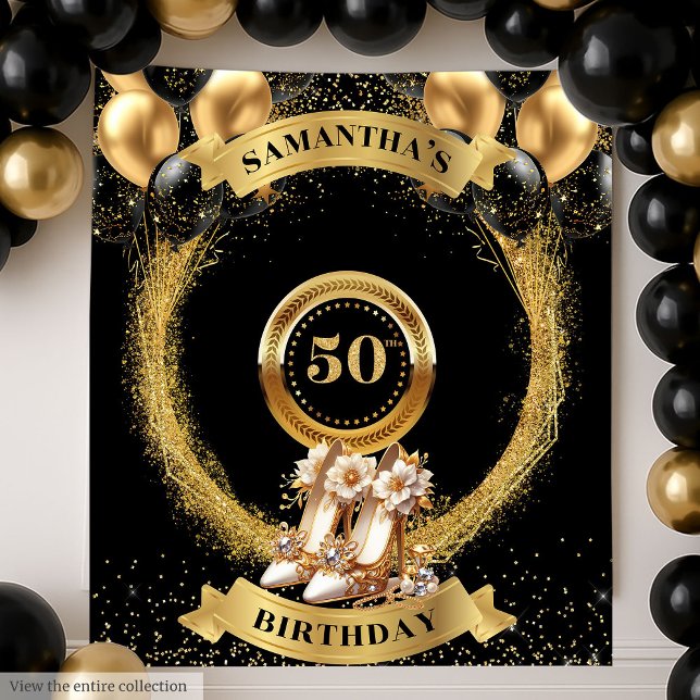 Tapisserie élégante pour 50e anniversaire Talons à (Elegant 50th Birthday Tapestry Gold Sparkle Heels)