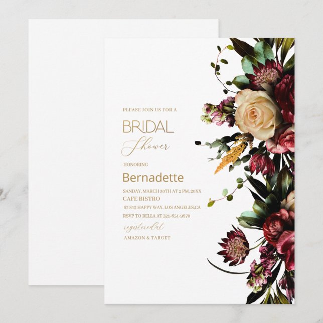 Tapisserie fleurs lumineuses aquarelle Invitation  (Devant / Derrière)