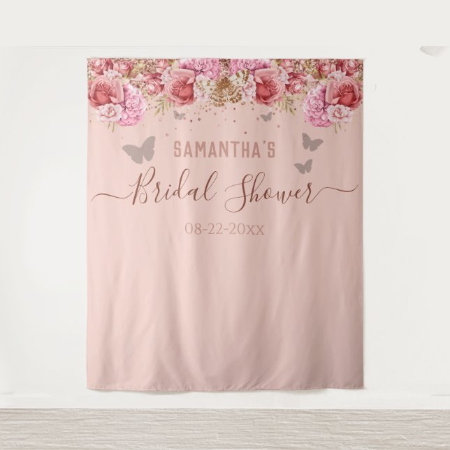Tapisserie Fleurs Papillons Rose Baby Shower Marié (Devant)