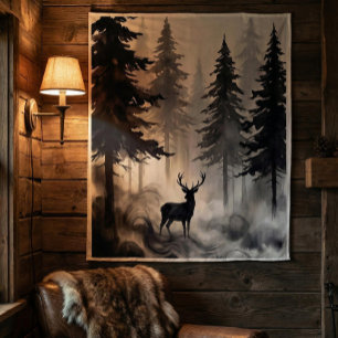 Tapisserie Forêt de Cerfs à l'Encre Sombre   Art d