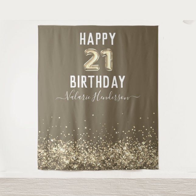 Tapisserie Joyeux 21e Anniversaire Paillettes Doré (Devant)