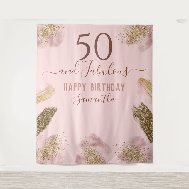 Tapisserie Joyeux 50e Anniversaire Rose Paillettes (Devant)