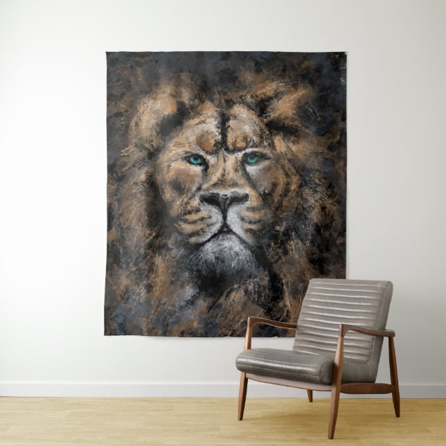 Tapisserie Lion - Peinture (En situation)