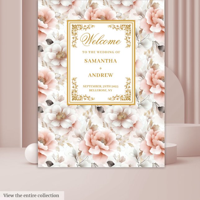 Tapisserie Mariage couleur or noir intemporelle (Timeless Blush Gold Watercolor Wedding Tapestry

)