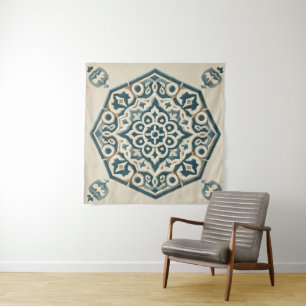 Tapisserie Motif géométrique bleu et crème