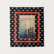 Tapisserie MOTIF NUAGES & BATEAUX PEINTURE JAPONAI