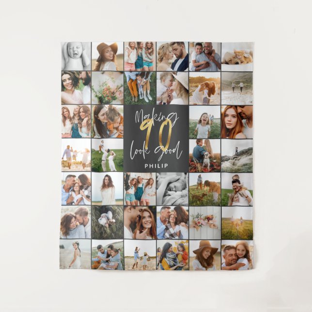 Tapisserie multi-photo moderne pour 90e anniversai (Devant)