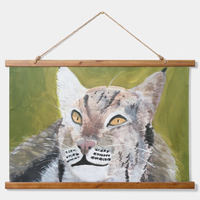 Tapisserie murale à dessus en bois d'un chat lynx (Devant)