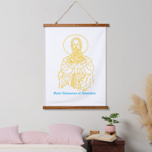 Tapisserie murale à dessus en bois : Saint Athanas