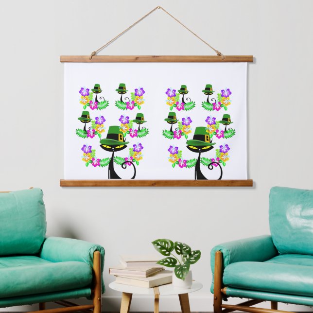 Tapisserie murale en bois Chat noir (Salon)