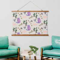 Tapisserie murale en bois Chat Poisson Cactus Meow