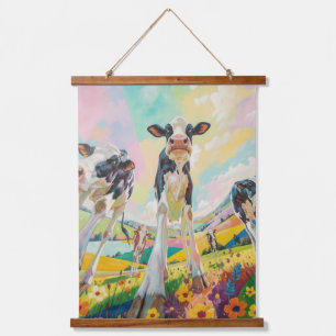 Tapisserie murale en bois Happy Cow
