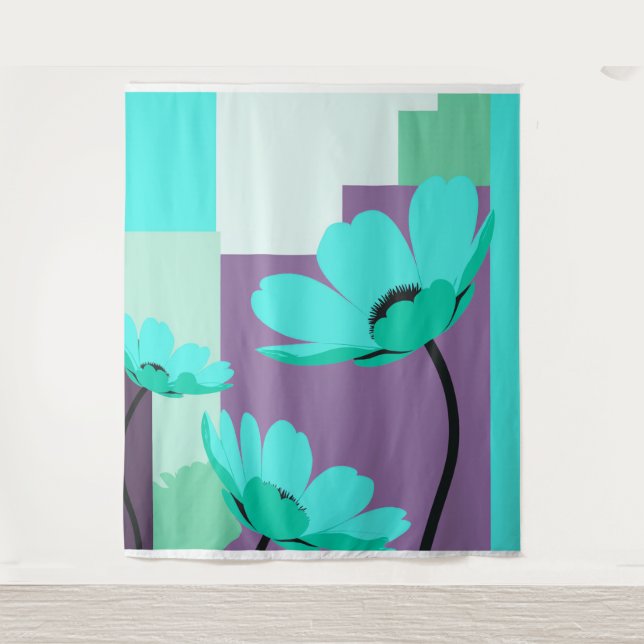 Tapisserie murale florale turquoise moderne (Devant)