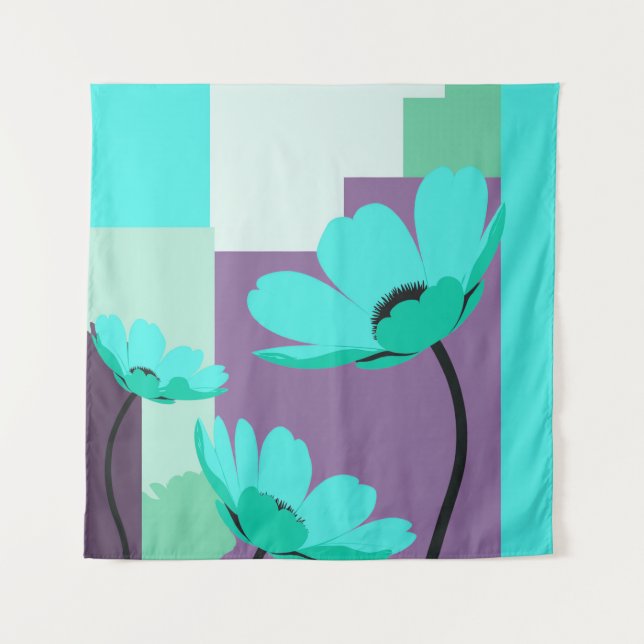 Tapisserie murale florale turquoise moderne (Devant)