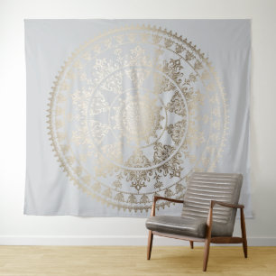 Tapisserie murale mandala solaire en feuille d'or 