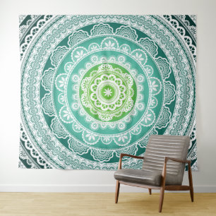 Tapisserie murale Mandala verte bleue sarcelle