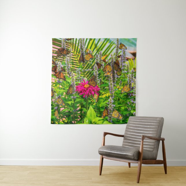 Tapisserie Papillons Monarques 57 x 57 (En situation)