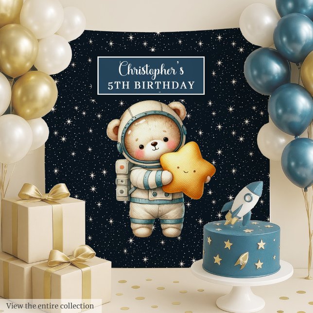 Tapisserie personnalisée de l'astronaute de l'ours (Personalized Teddy Bear Astronaut Party Tapestry Fun)