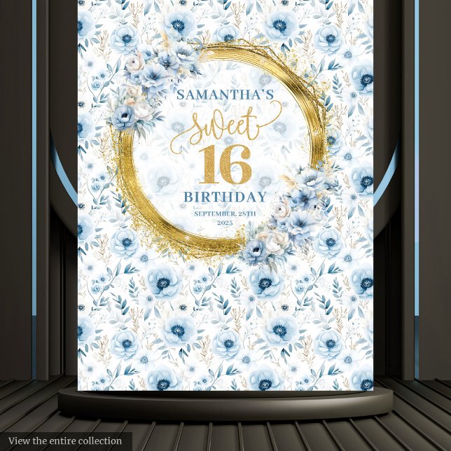 Tapisserie personnalisée pastel bleu clair avec pa (Custom Pastel Blue Sweet 16 Gold Glitter Tapestry Decor)