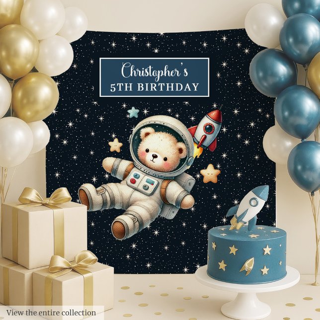Tapisserie personnalisée pour fête d'anniversaire  (Custom Space Bear Party Tapestry for Birthday)