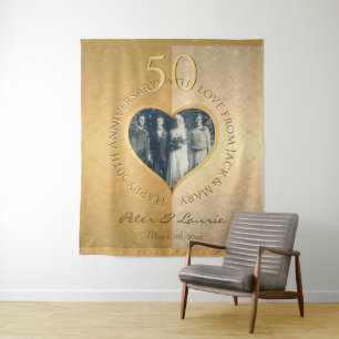 Tapisserie photo cœur doré pour les 50 ans de mari