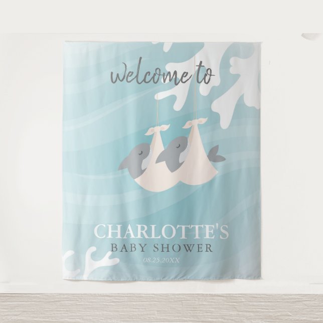 Tapisserie pour Baby Shower Jumeaux Bébé Requin Su (Devant)