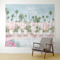 Tapisserie rose et blanc pour soirée piscine estiv