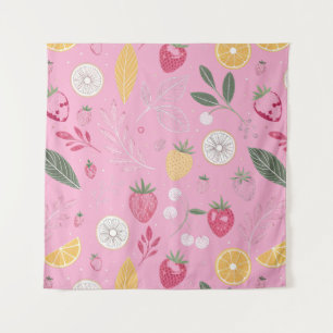 Tapisserie Rose Fleurie et Fraise (144 cm x 144 cm