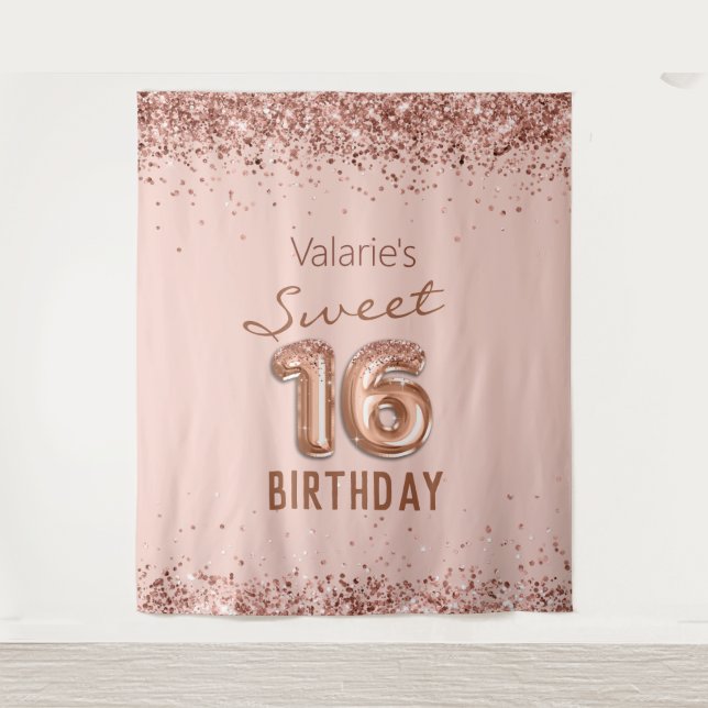 Tapisserie Rose Gold Rose Clair 16e Anniversaire (Devant)