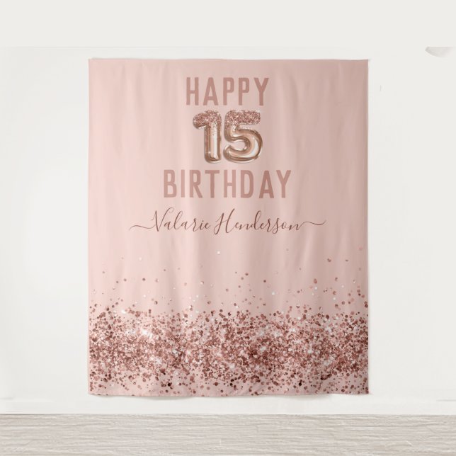 Tapisserie Rose Gold Rose Clair Joyeux 15e Anniver (Devant)