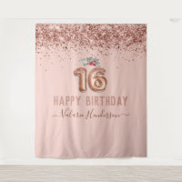 Tapisserie Rose Gold Rose Joyeux 16ème Anniversair