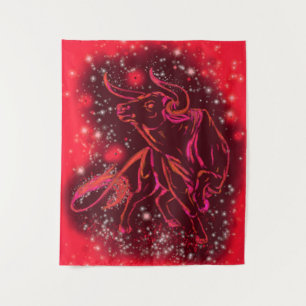 Tapisserie rouge avec Taureau en étoile