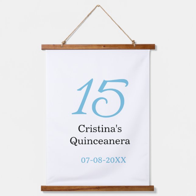 Tapisserie Suspendue 15th quinceanera birthday blue black bold letter n (Recto)