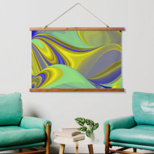 Tapisserie Suspendue 3D Abstrait en or jaune bleu vert