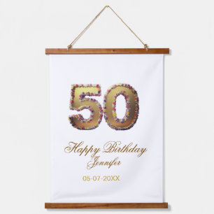 Tapisserie Suspendue 50e anniversaire ajouter nom date année or floral 