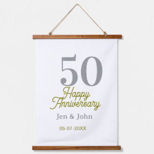 Tapisserie Suspendue 50e anniversaire de bonheur nom date argent or dat