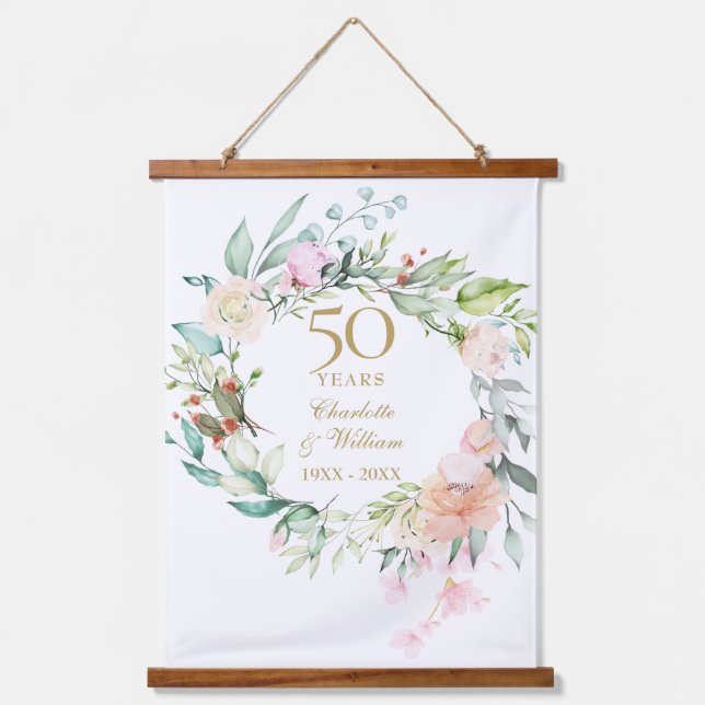 Tapisserie Suspendue 50e anniversaire Mariage d'or Rose Floral (Recto)