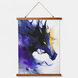 Tapisserie Suspendue Abstract Watercolor Black Horse Portrait