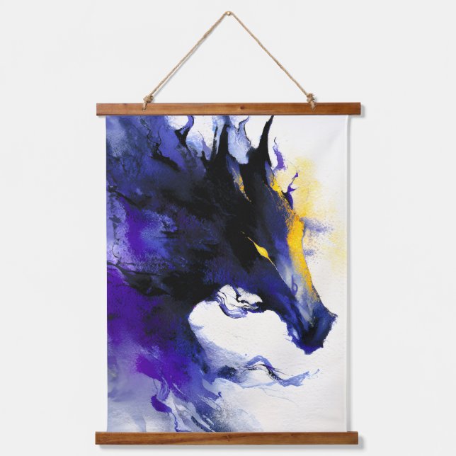 Tapisserie Suspendue Abstract Watercolor Black Horse Portrait (Recto)