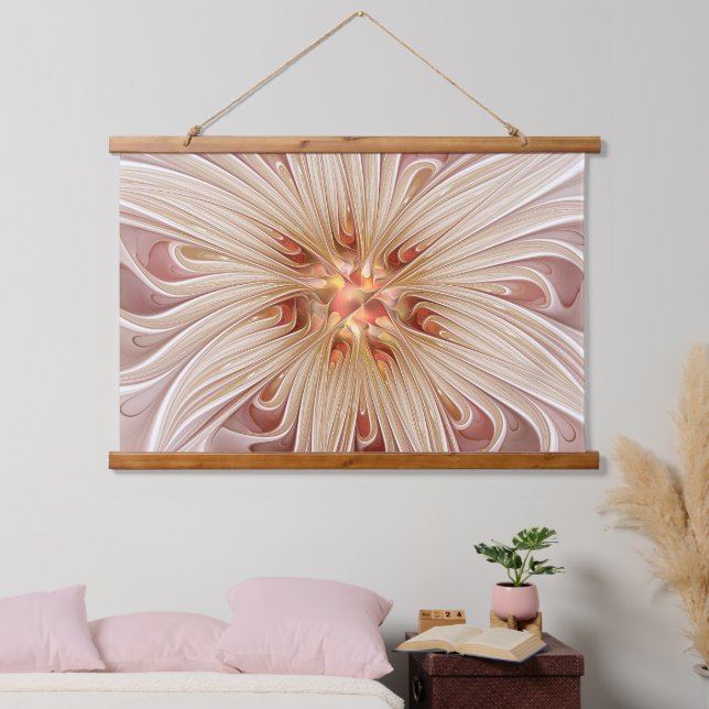 Tapisserie Suspendue Abstrait Moderne Peach Pastel Flower Fractal Art (Chambre à coucher)
