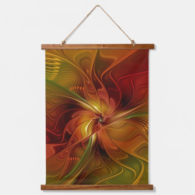 Tapisserie Suspendue Abstrait Rouge Orange Brown Vert Fractal Art Flowe (Recto)