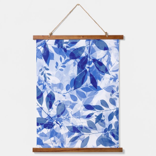Tapisserie Suspendue Abstraits Feuilles bleu et blanc (Recto)