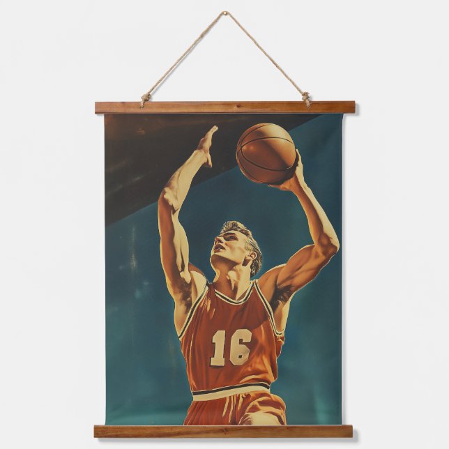 Tapisserie Suspendue Action de basket vintage (Recto)
