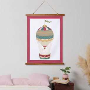 Tapisserie Suspendue Adorable Steampunk Hot Air Balloon avec drapeau