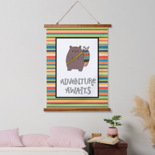 Tapisserie Suspendue Adventure Await Boho Bear Nursery Art