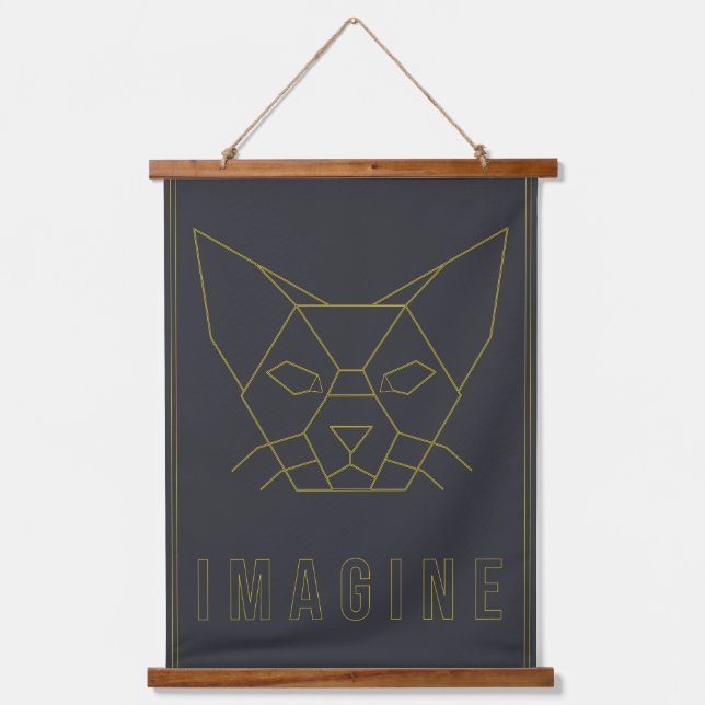 Tapisserie Suspendue Affiche d'affirmation avec chat jaune origami (Recto)